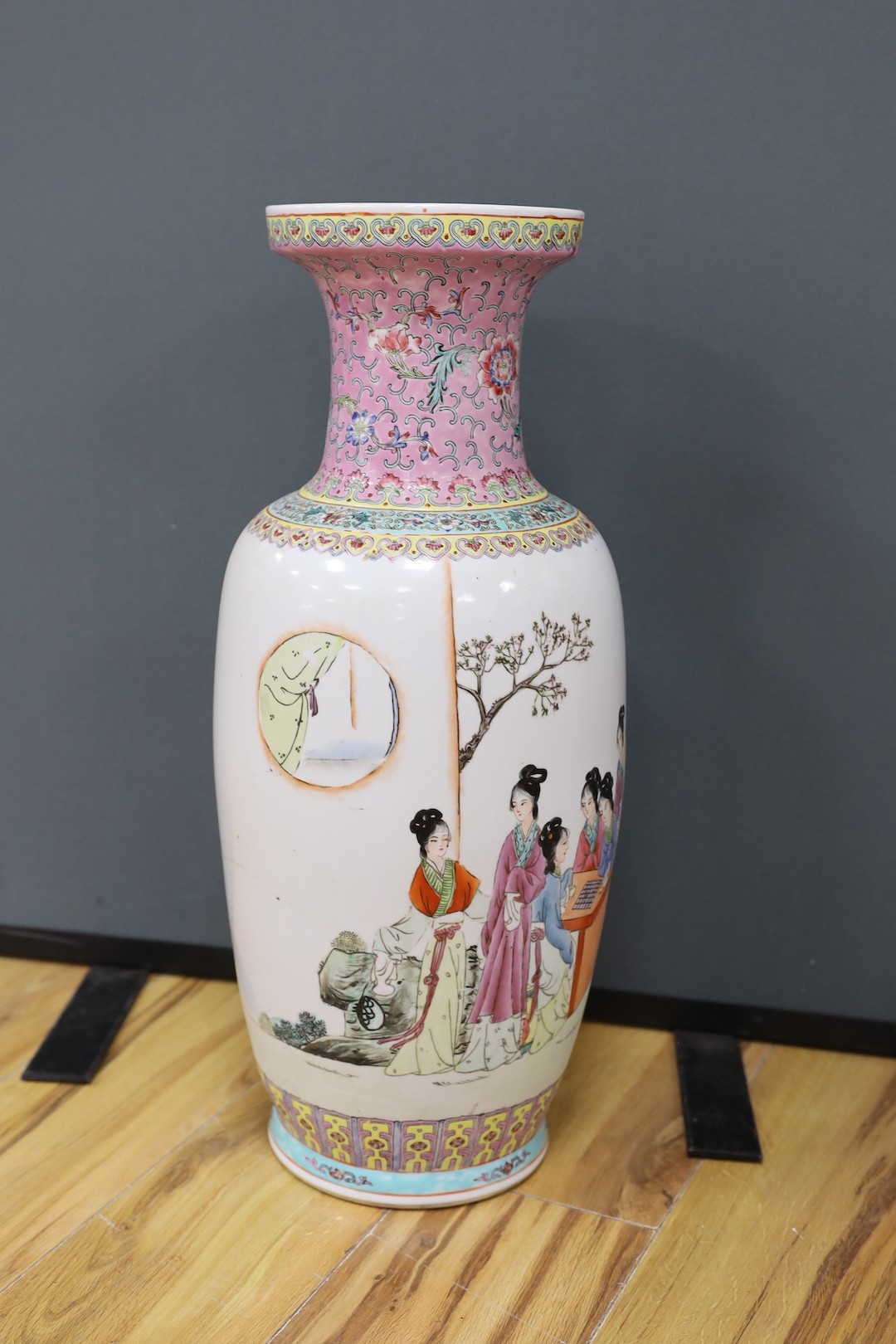 A large early 20th century Chinese famille rose vase, a.f. 62cm